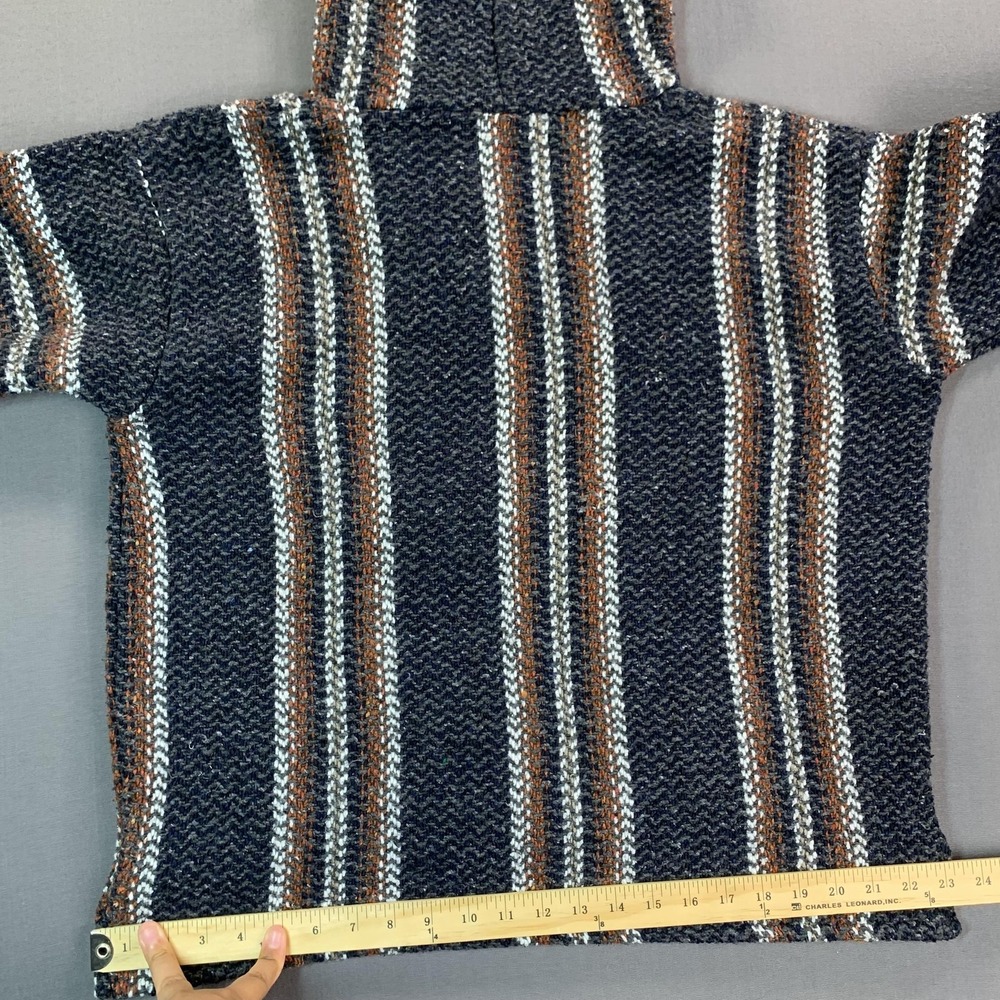 Baja Joe Hoodie Men LG Blue & Gray Striped Woven Pullover Baja Mexican Poncho - Picture 12 of 15